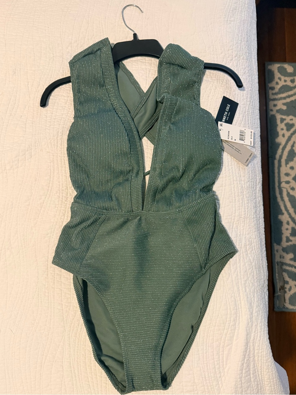 Kenneth Cole New York Shimmery Sage Green One-Piece Swimsuit